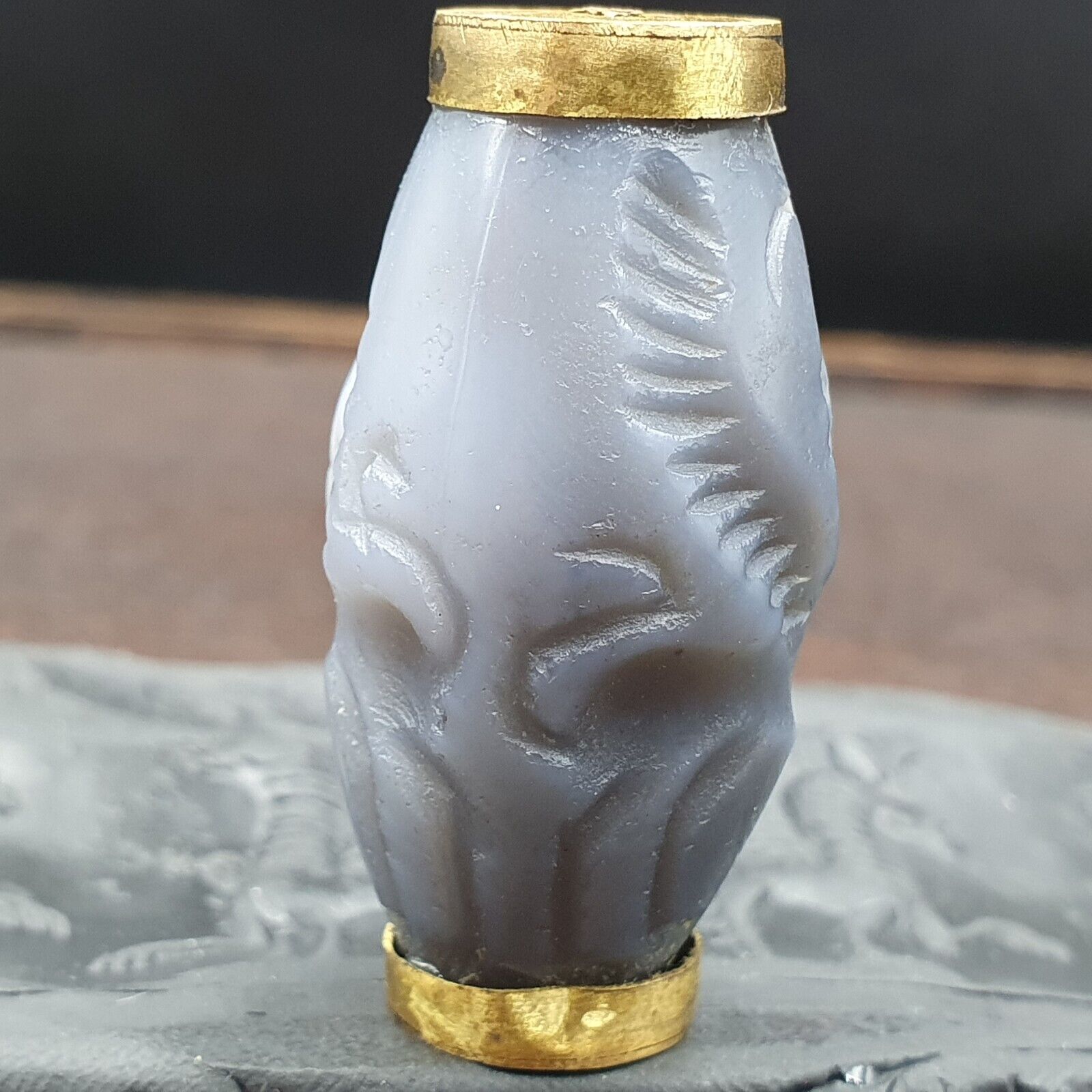 Antique Ancient Persian Chalcedony Agate Bead Mysterious Animals Intaglio