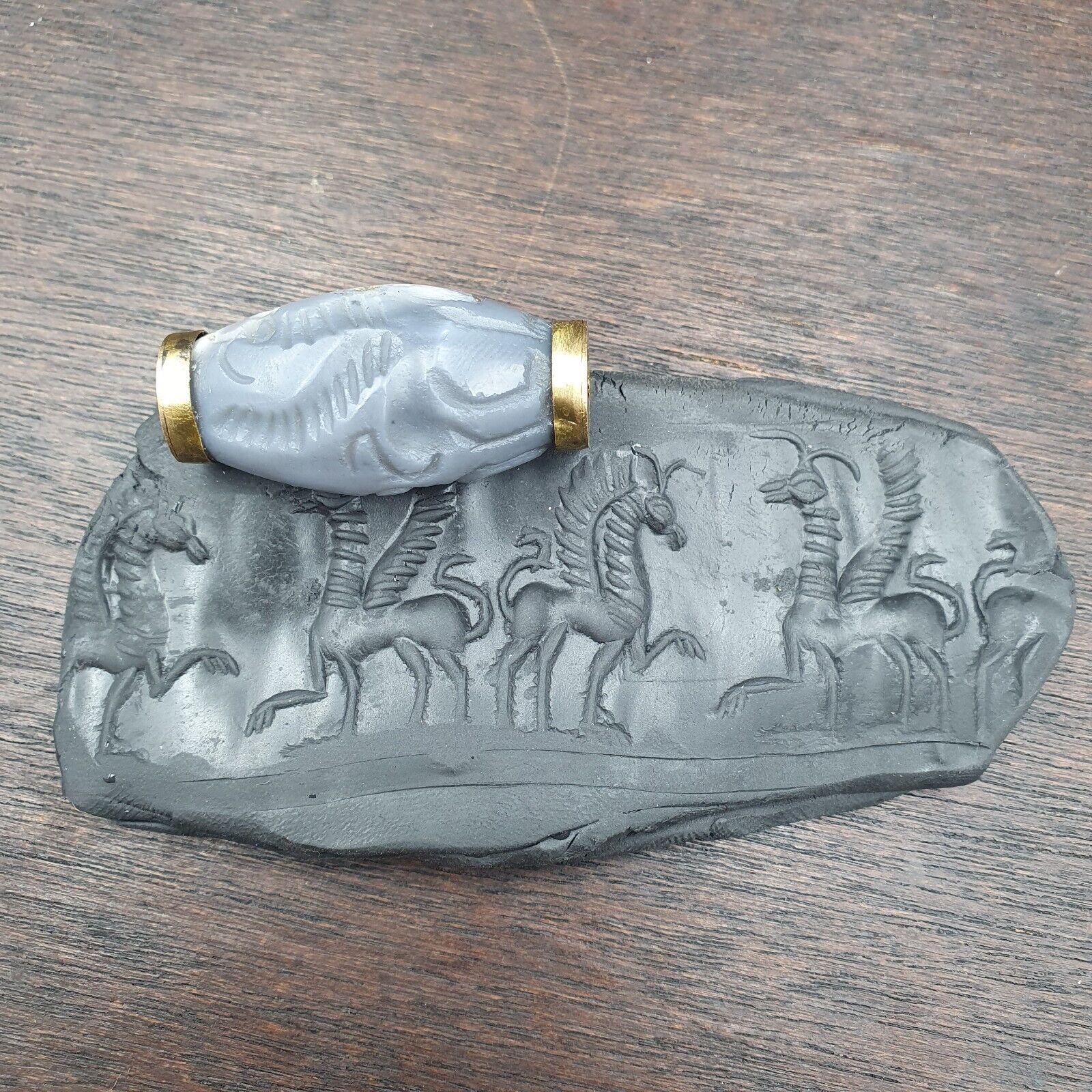 Antique Ancient Persian Chalcedony Agate Bead Mysterious Animals Intaglio