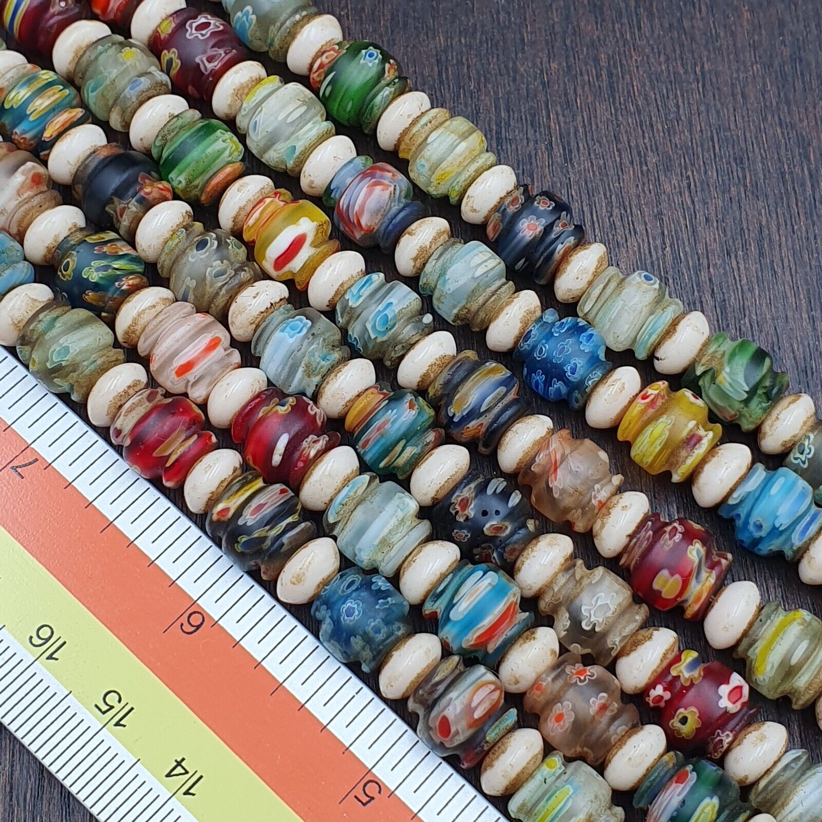 VINTAGE Murano MILLEFIORI Style Melon Glass beads Strand 24" 9mm