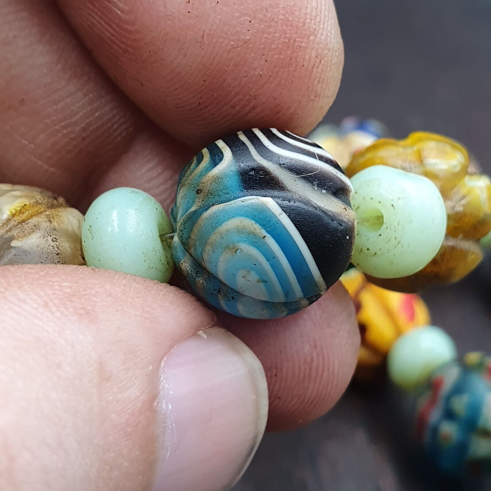 VINTAGE Murano MILLEFIORI Style Melon Glass beads Strand 24" 13mm