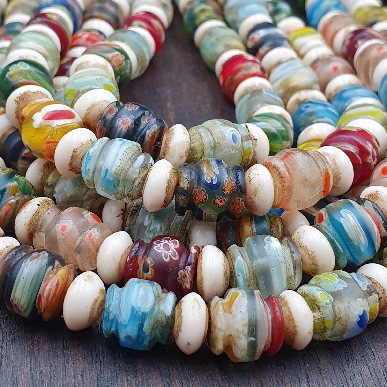 VINTAGE Murano MILLEFIORI Style Melon Glass beads Strand 24" 9mm