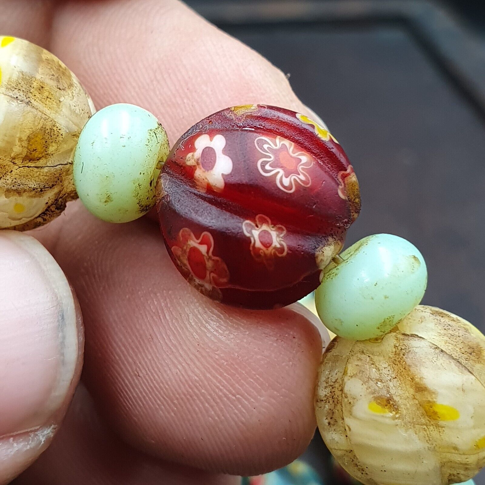 VINTAGE Murano MILLEFIORI Style Melon Glass beads Strand 24" 13mm