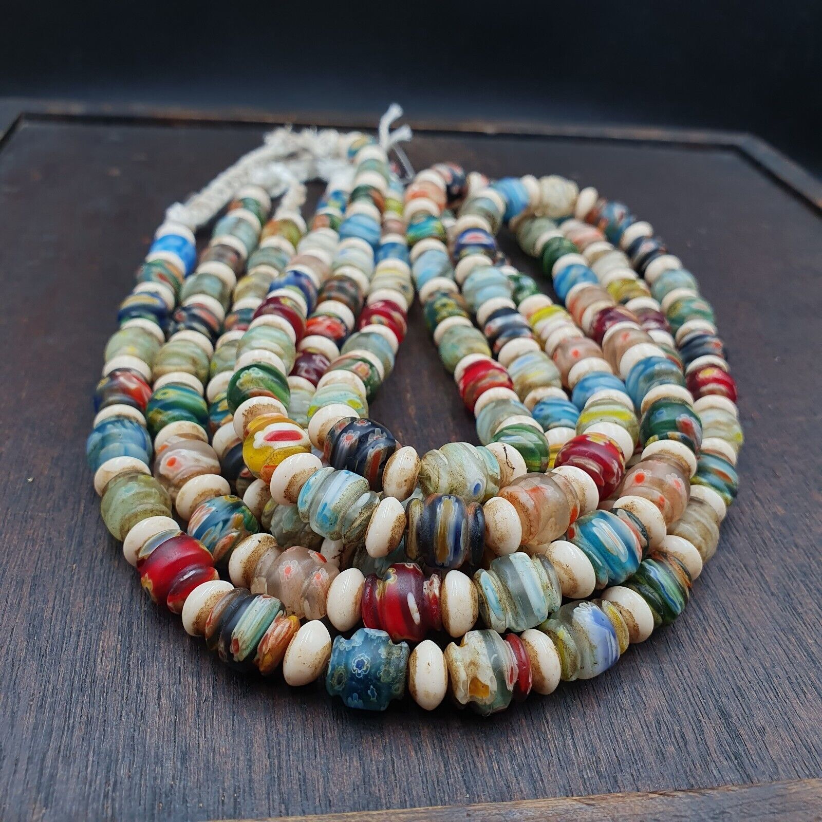 VINTAGE Murano MILLEFIORI Style Melon Glass beads Strand 24" 9mm