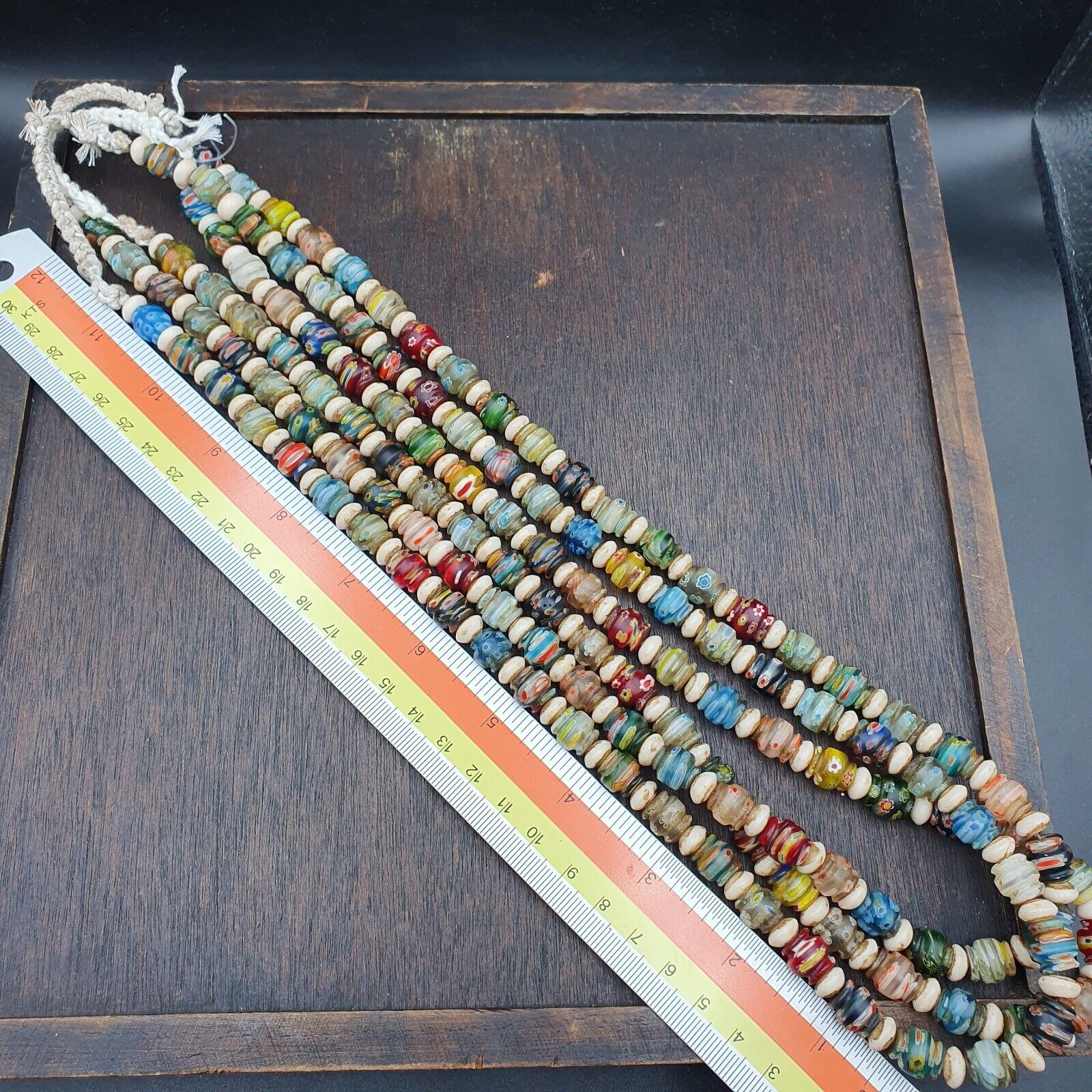 VINTAGE Murano MILLEFIORI Style Melon Glass beads Strand 24" 9mm