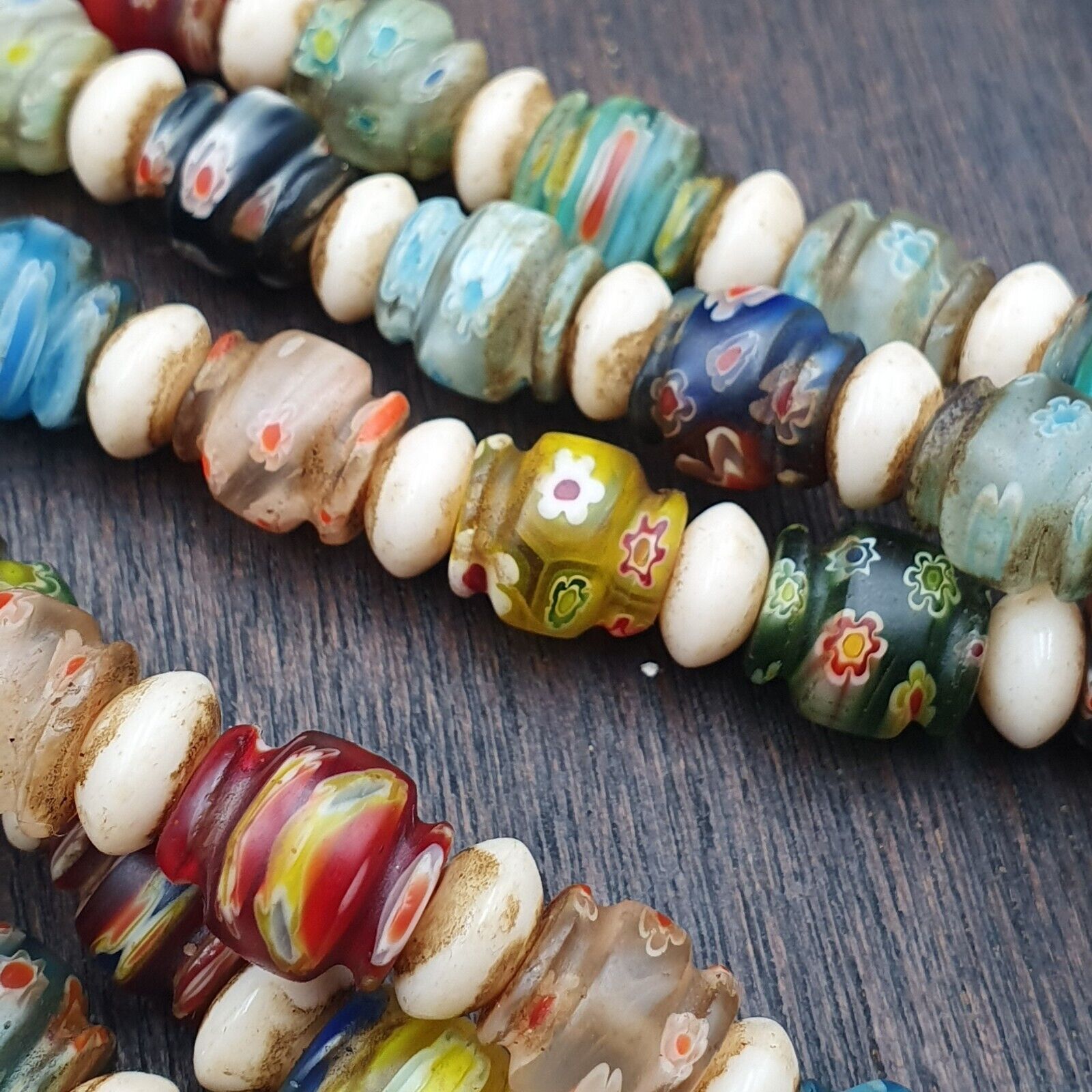 VINTAGE Murano MILLEFIORI Style Melon Glass beads Strand 24" 9mm