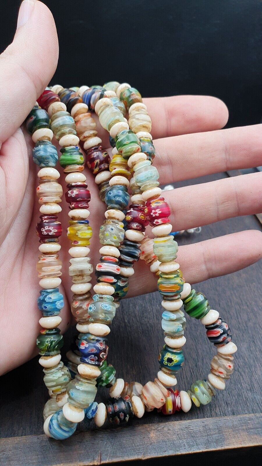 VINTAGE Murano MILLEFIORI Style Melon Glass beads Strand 24" 9mm