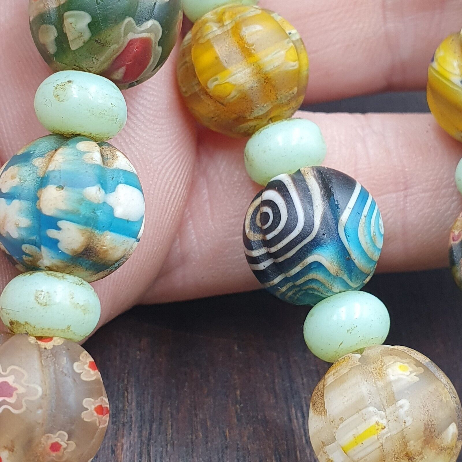 VINTAGE Murano MILLEFIORI Style Melon Glass beads Strand 24" 13mm