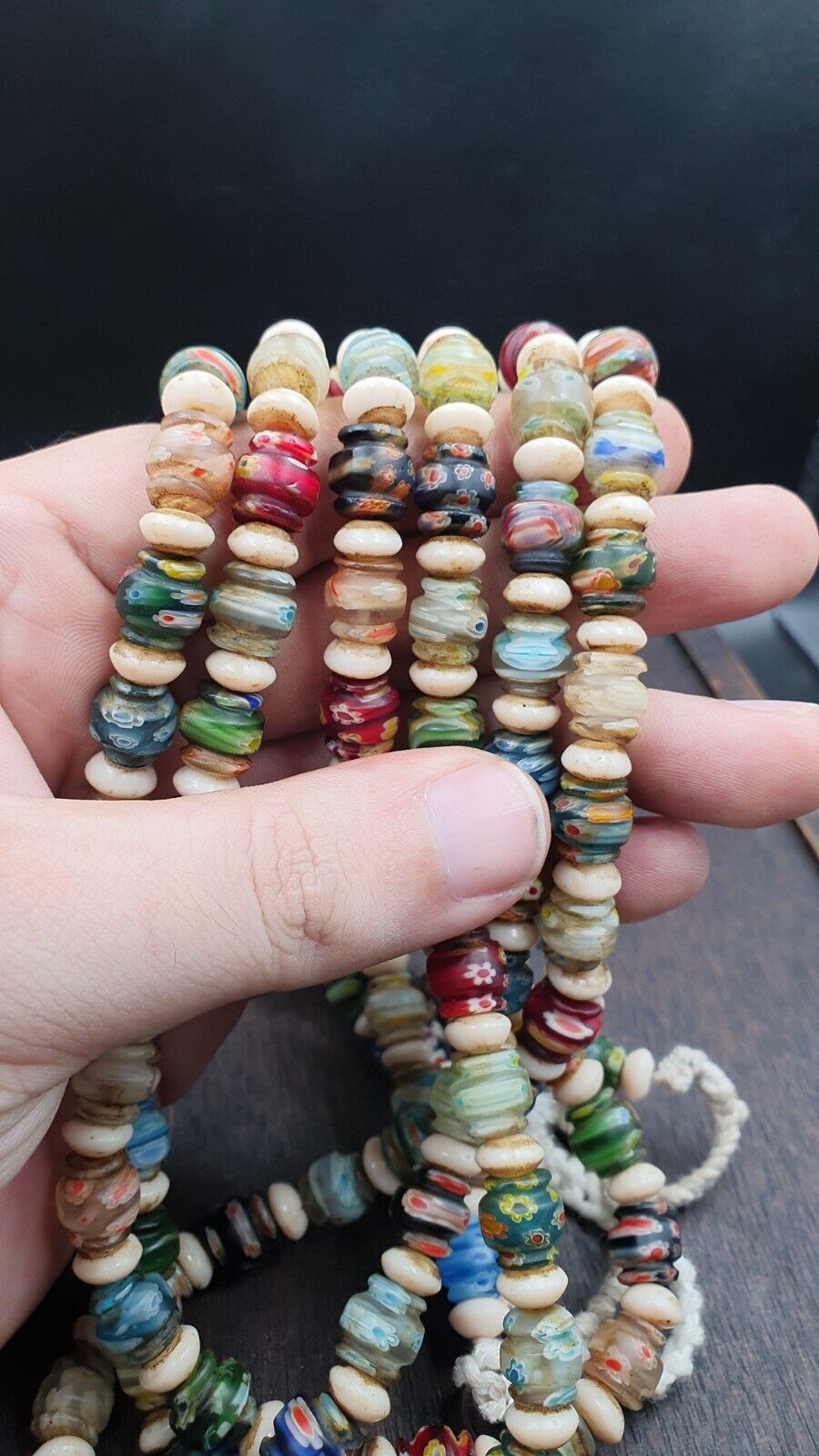 VINTAGE Murano MILLEFIORI Style Melon Glass beads Strand 24" 9mm