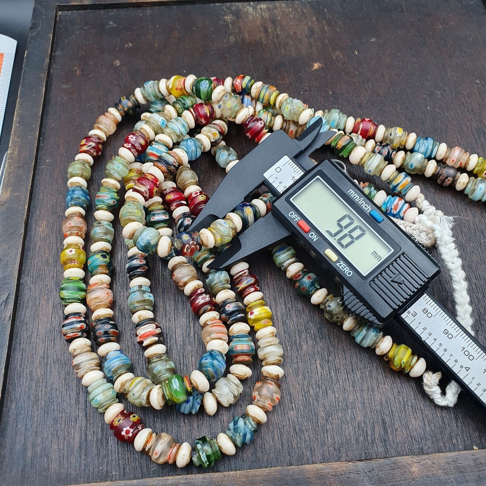 VINTAGE Murano MILLEFIORI Style Melon Glass beads Strand 24" 9mm