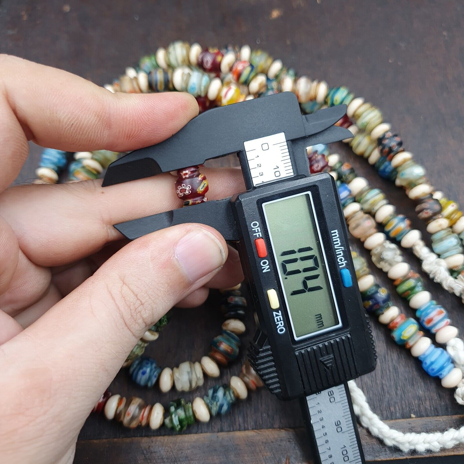 VINTAGE Murano MILLEFIORI Style Melon Glass beads Strand 24" 9mm