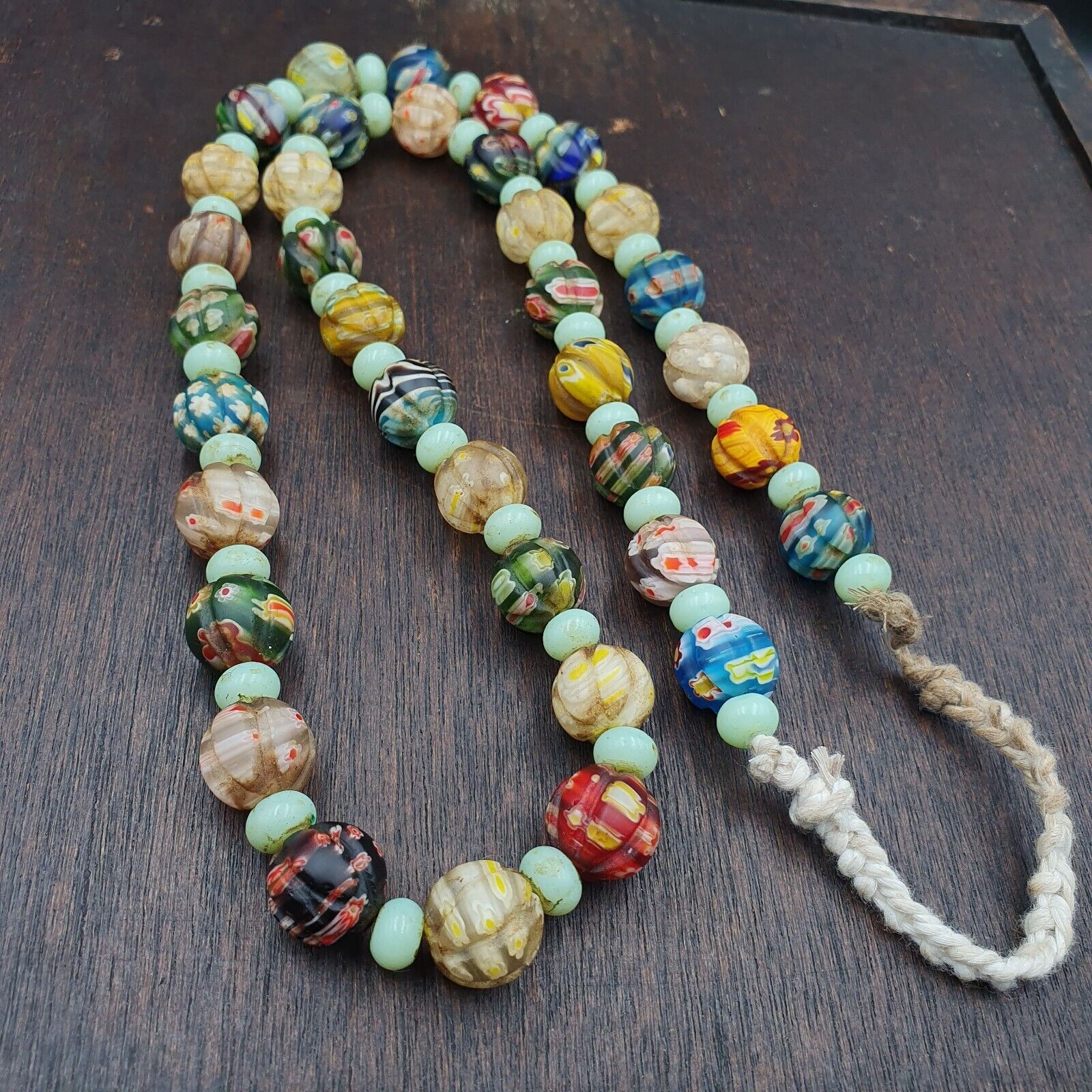 VINTAGE Murano MILLEFIORI Style Melon Glass beads Strand 24" 13mm