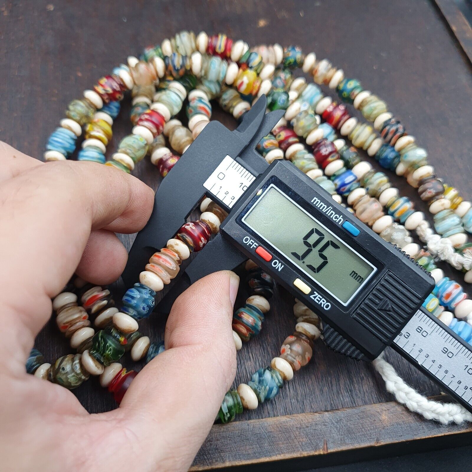 VINTAGE Murano MILLEFIORI Style Melon Glass beads Strand 24" 9mm