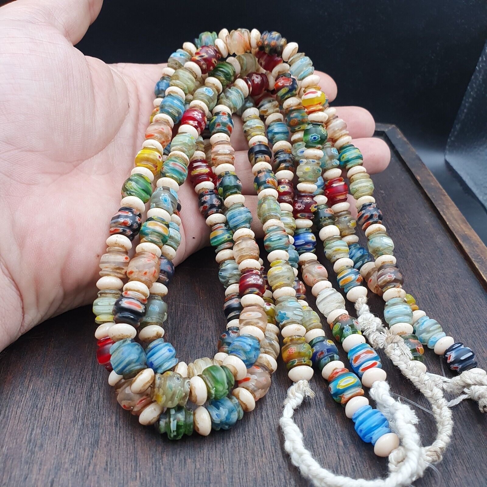VINTAGE Murano MILLEFIORI Style Melon Glass beads Strand 24" 9mm