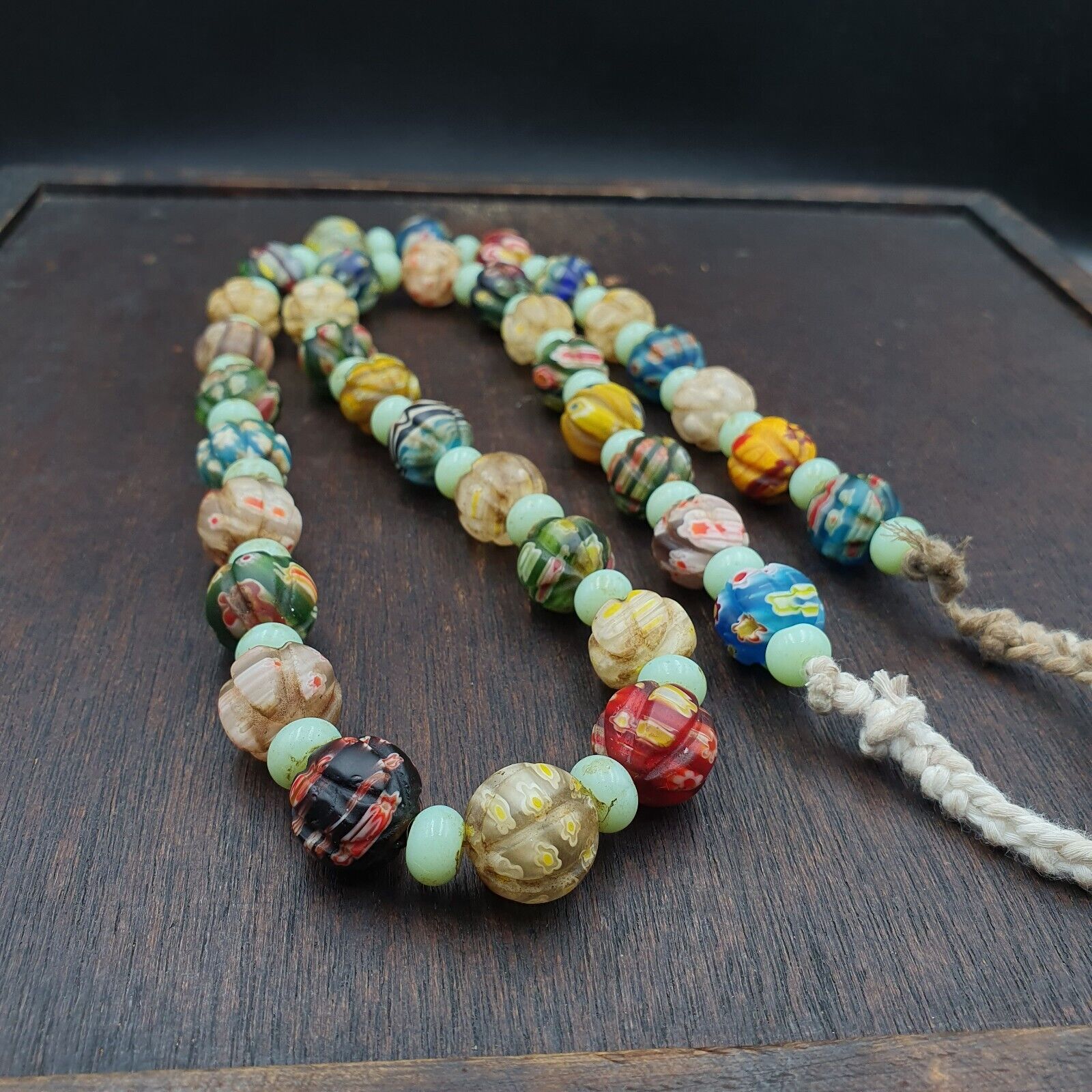 VINTAGE Murano MILLEFIORI Style Melon Glass beads Strand 24" 13mm