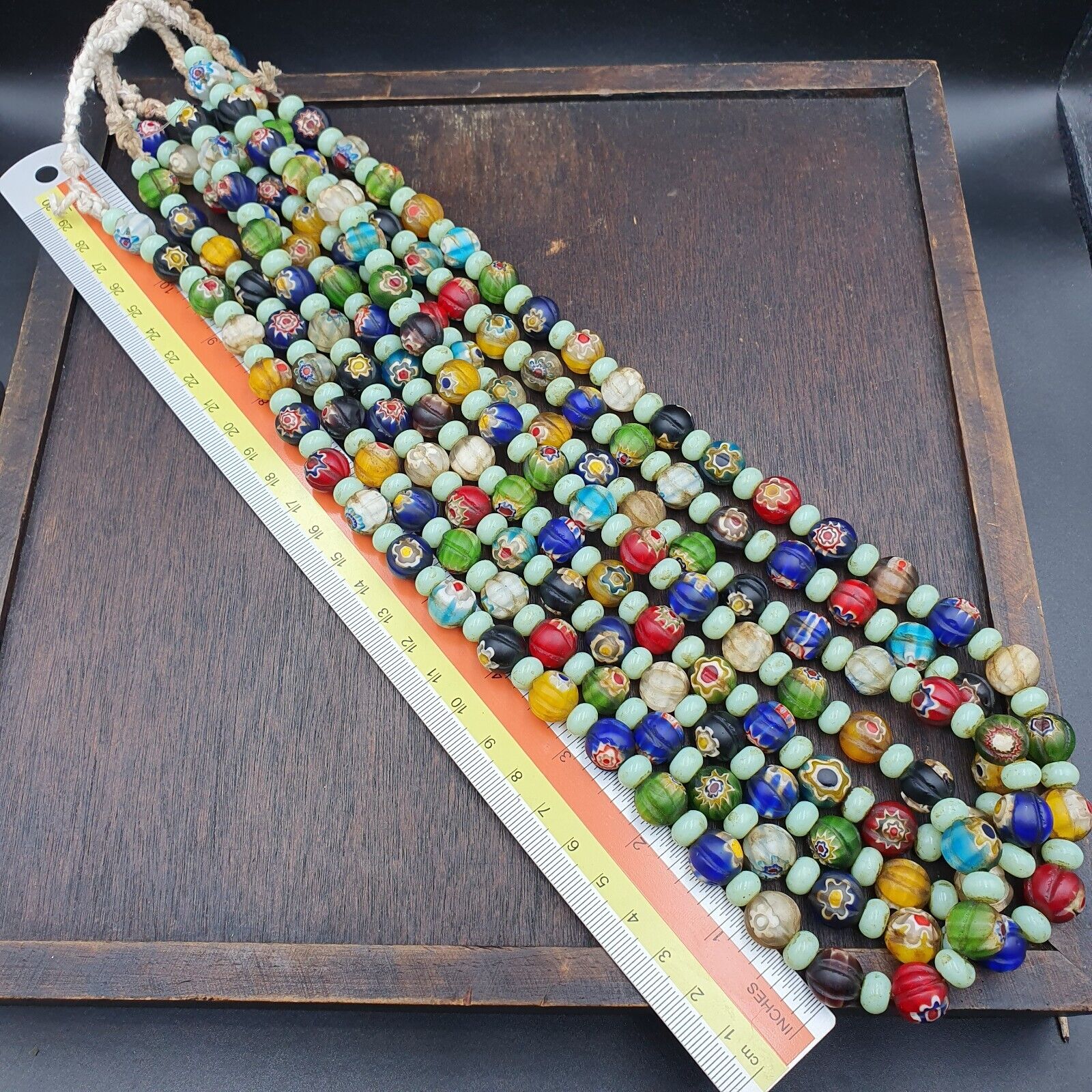 VINTAGE Murano MILLEFIORI Style Melon Glass beads Strand 24" 11.5mm