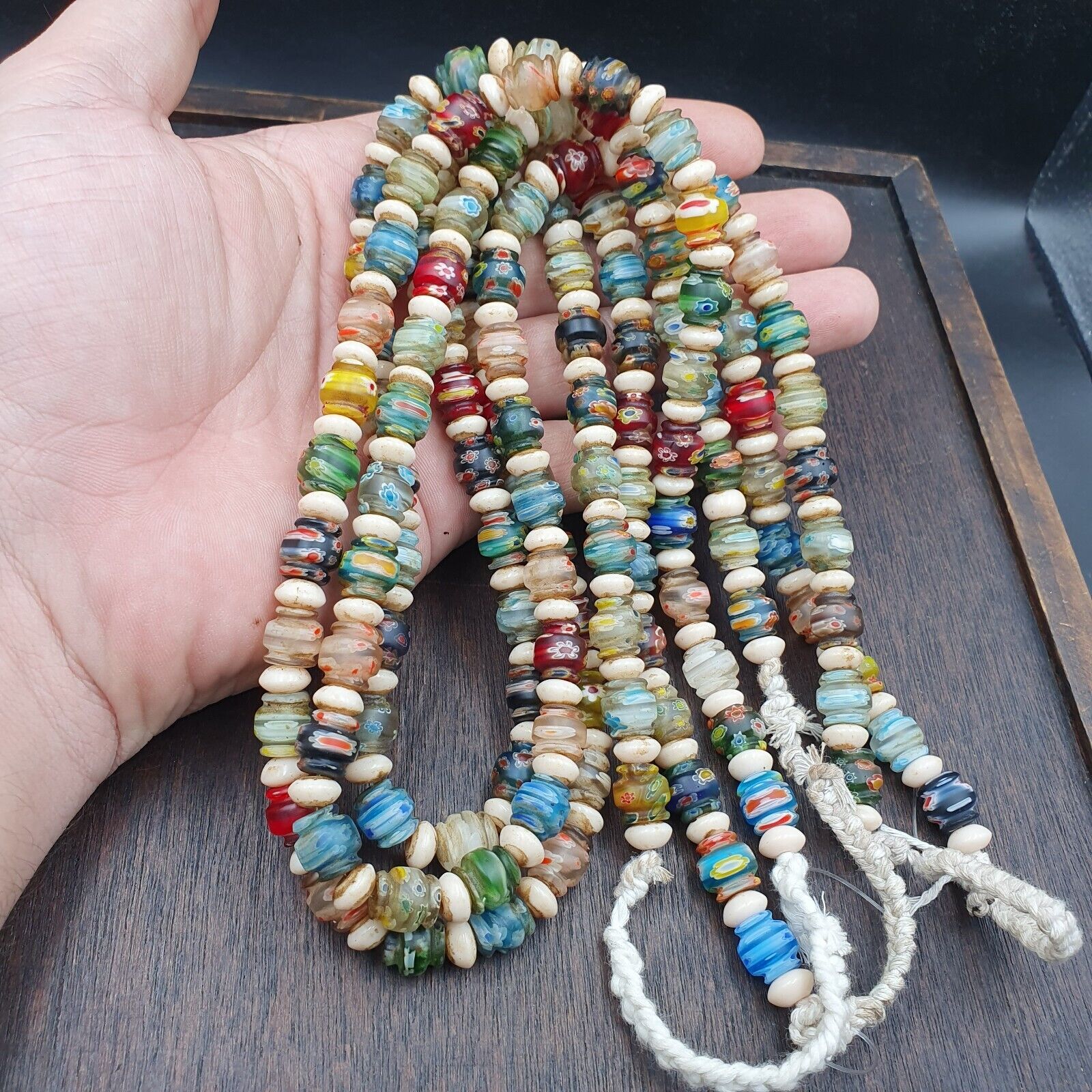 VINTAGE Murano MILLEFIORI Style Melon Glass beads Strand 24" 9mm