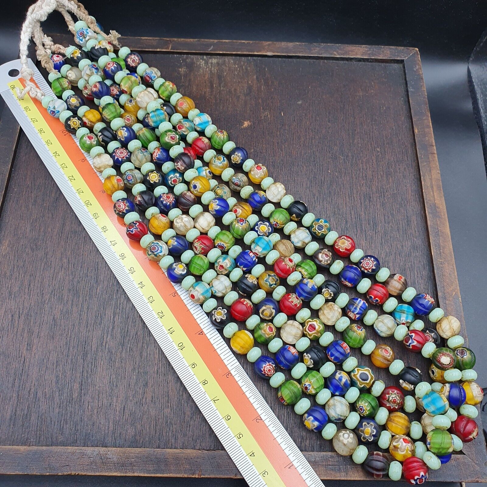VINTAGE Murano MILLEFIORI Style Melon Glass beads Strand 24" 11.5mm