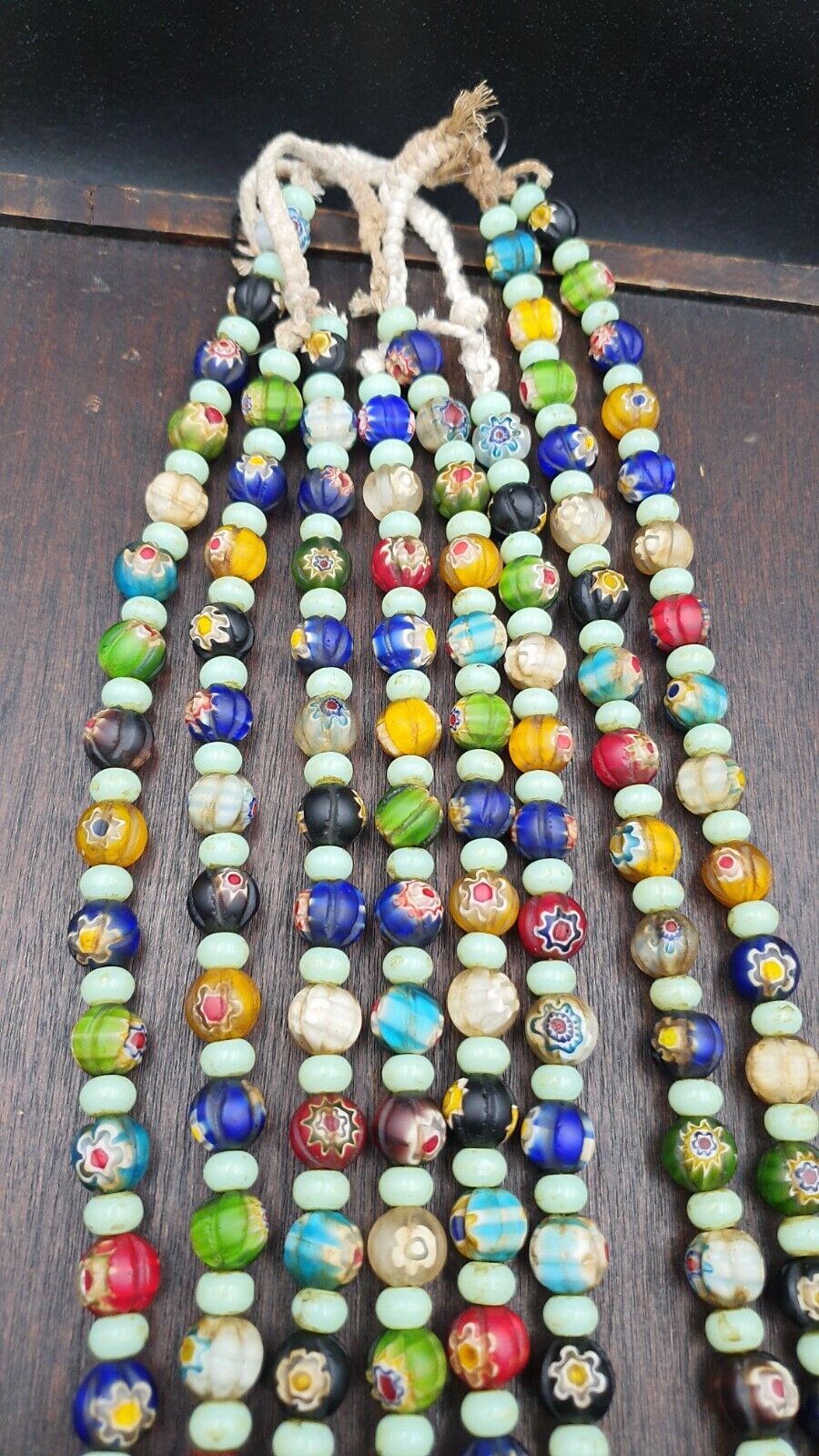 VINTAGE Murano MILLEFIORI Style Melon Glass beads Strand 24" 11.5mm