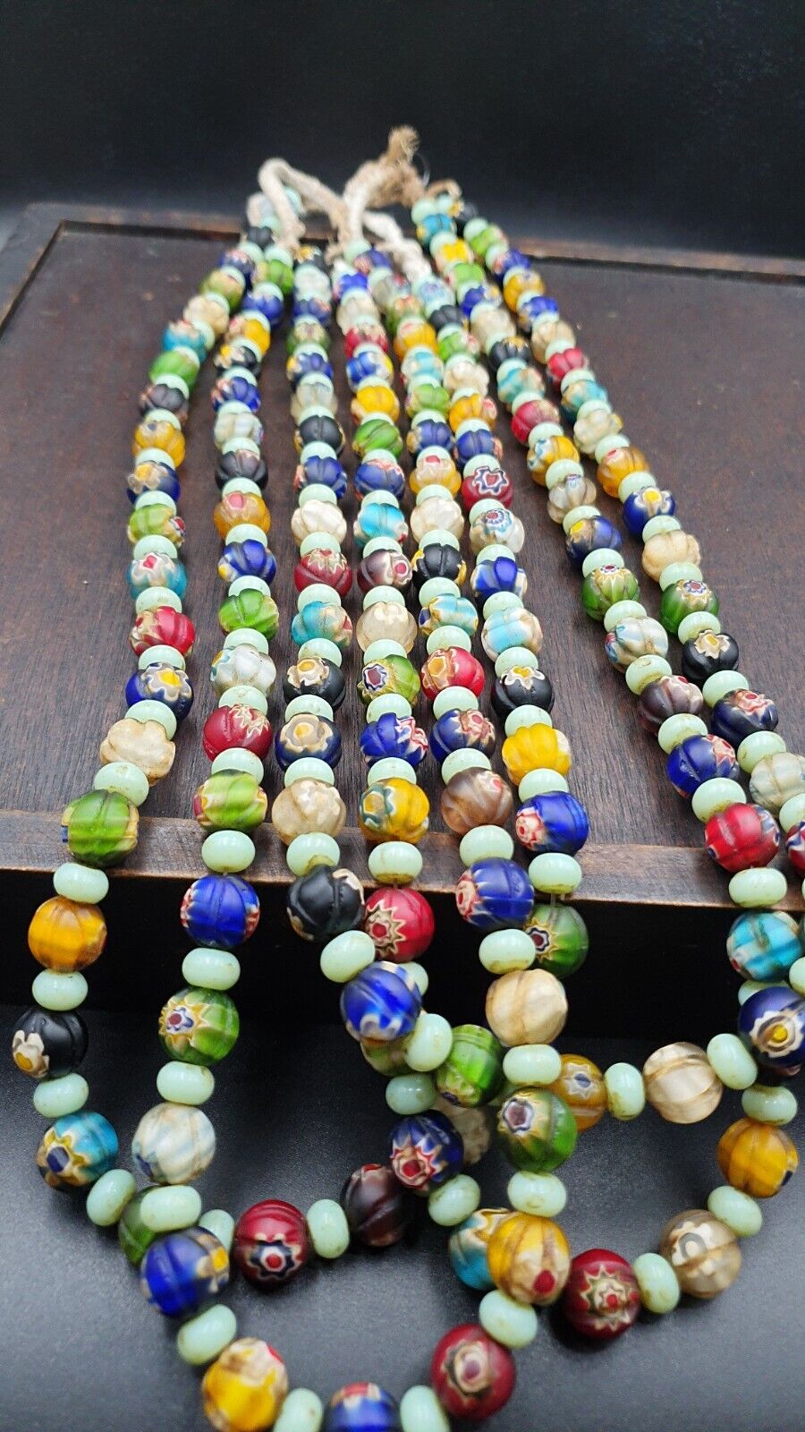 VINTAGE Murano MILLEFIORI Style Melon Glass beads Strand 24" 11.5mm