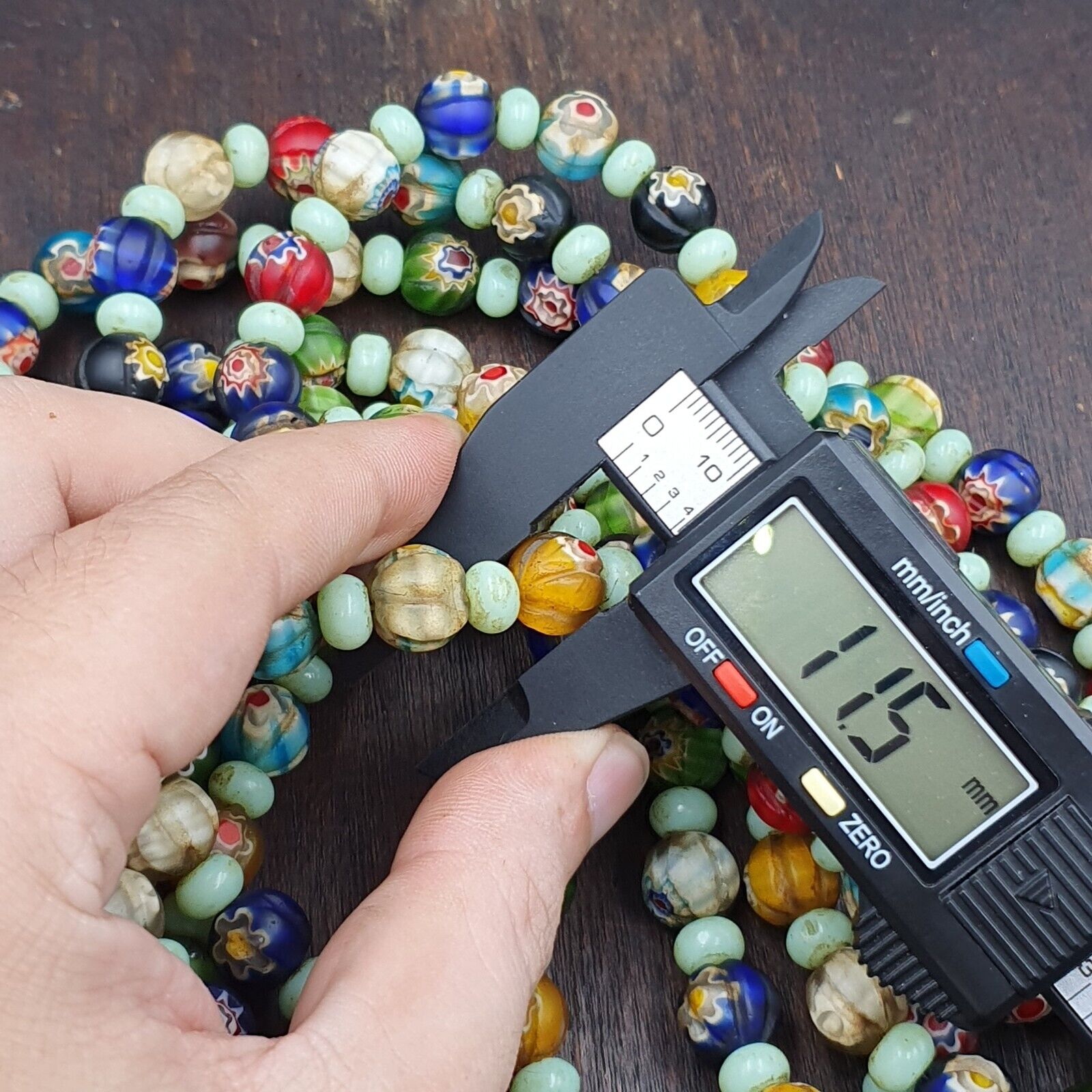 VINTAGE Murano MILLEFIORI Style Melon Glass beads Strand 24" 11.5mm