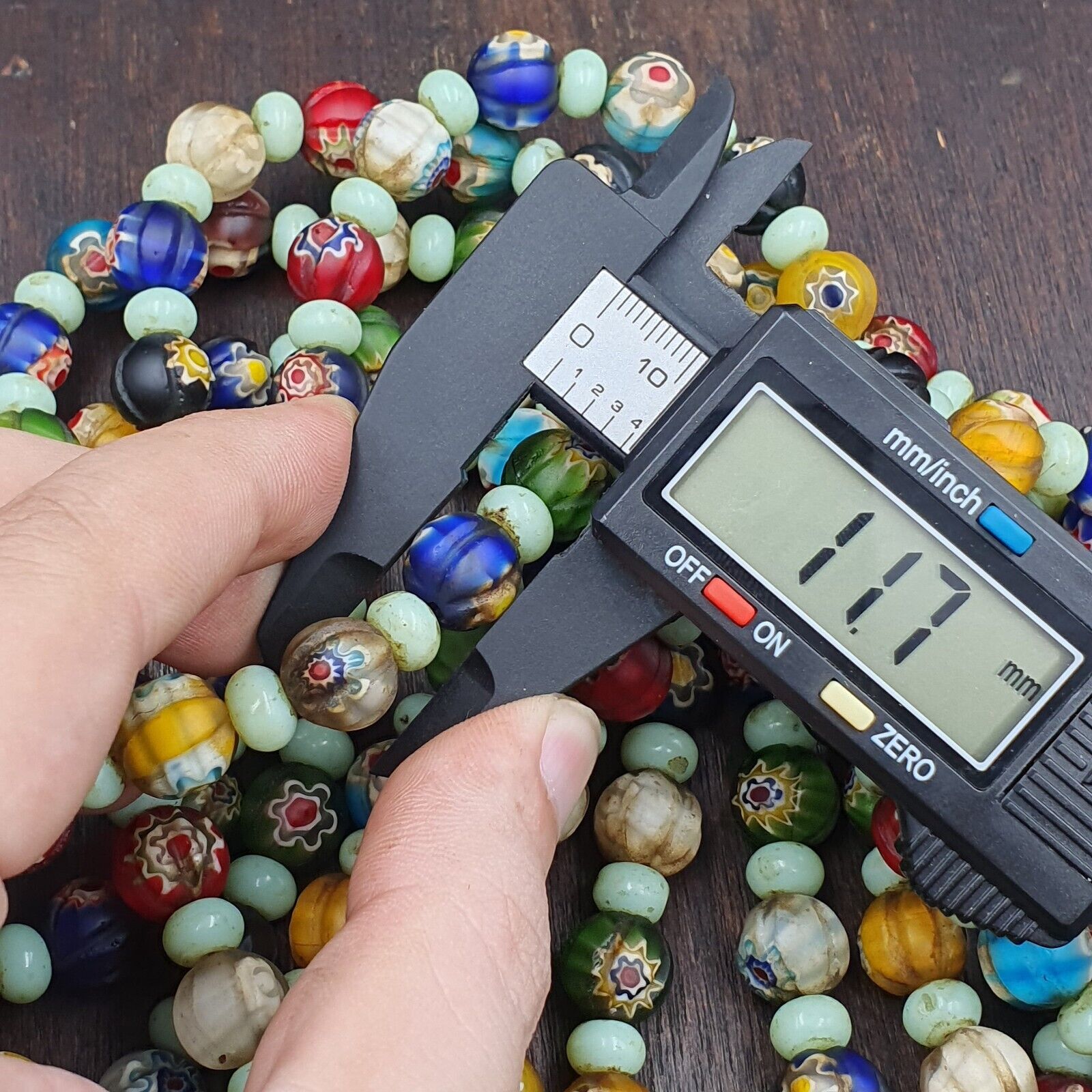 VINTAGE Murano MILLEFIORI Style Melon Glass beads Strand 24" 11.5mm