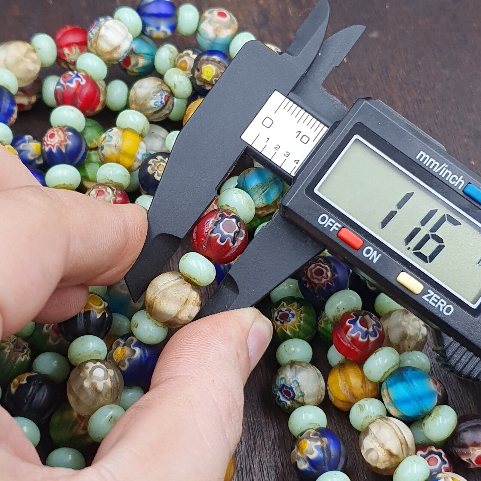 VINTAGE Murano MILLEFIORI Style Melon Glass beads Strand 24" 11.5mm