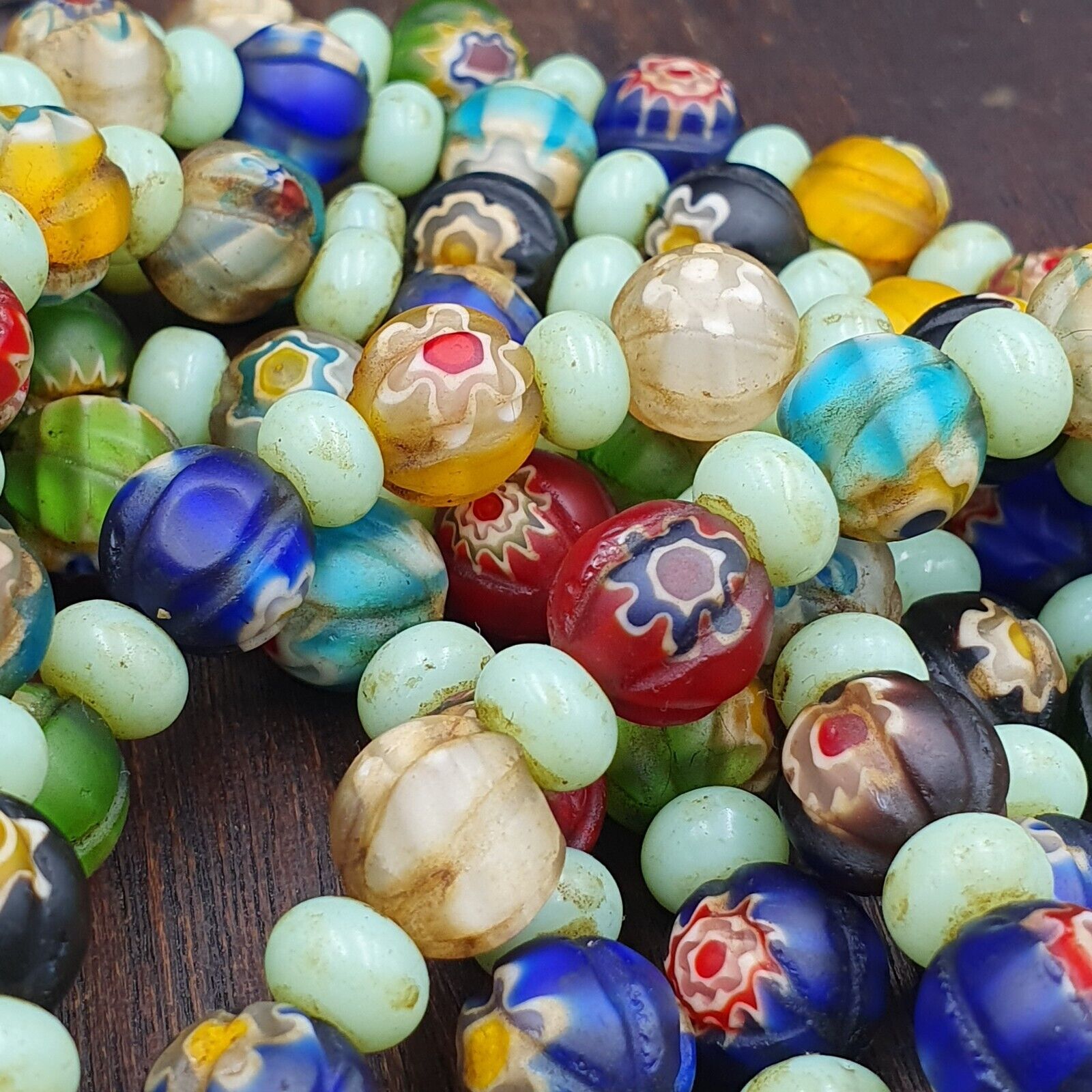 VINTAGE Murano MILLEFIORI Style Melon Glass beads Strand 24" 11.5mm