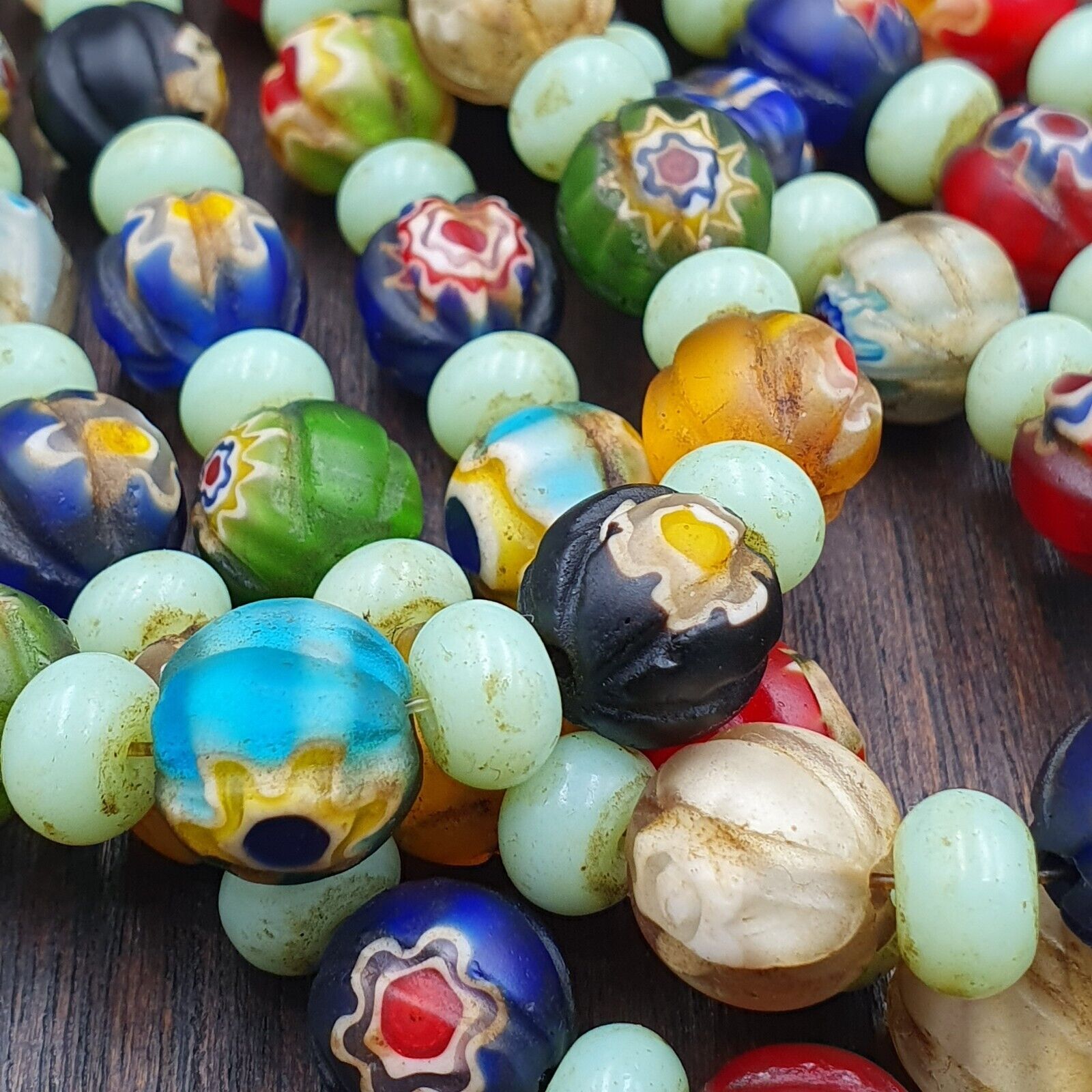 VINTAGE Murano MILLEFIORI Style Melon Glass beads Strand 24" 11.5mm