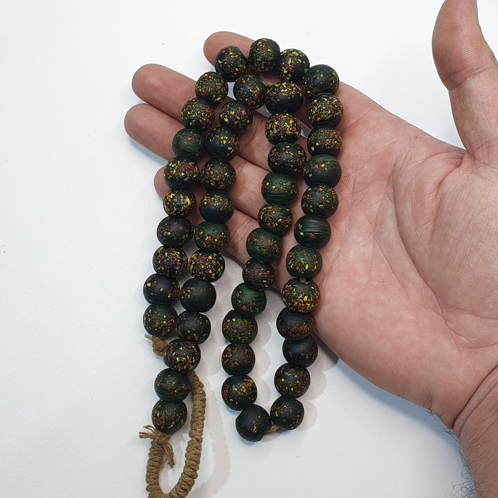 Vintage Trade Cobalt Green Candy Glass Beads Beaded Necklace CND-G1