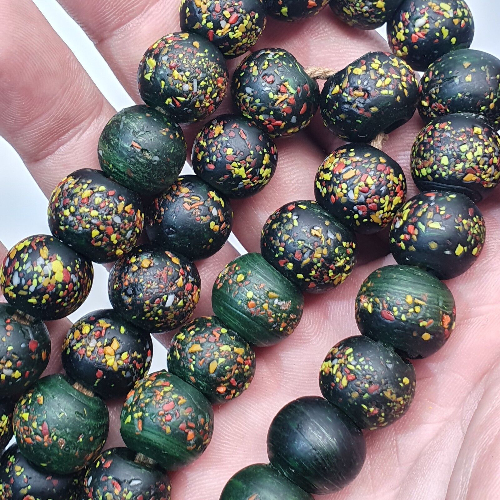 Vintage Trade Cobalt Green Candy Glass Beads Beaded Necklace CND-G1