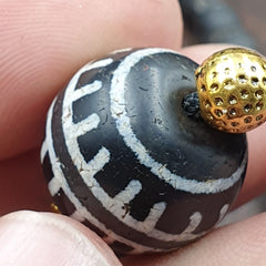 Antique Tibetan Etched Agate Bead With Old Glass beads Necklace. 18mm