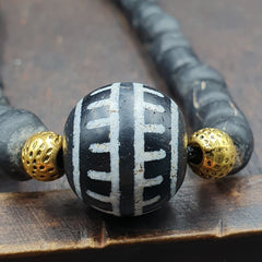 Antique Tibetan Etched Agate Bead With Old Glass beads Necklace. 18mm