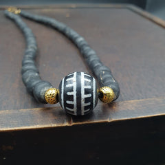 Antique Tibetan Etched Agate Bead With Old Glass beads Necklace. 18mm