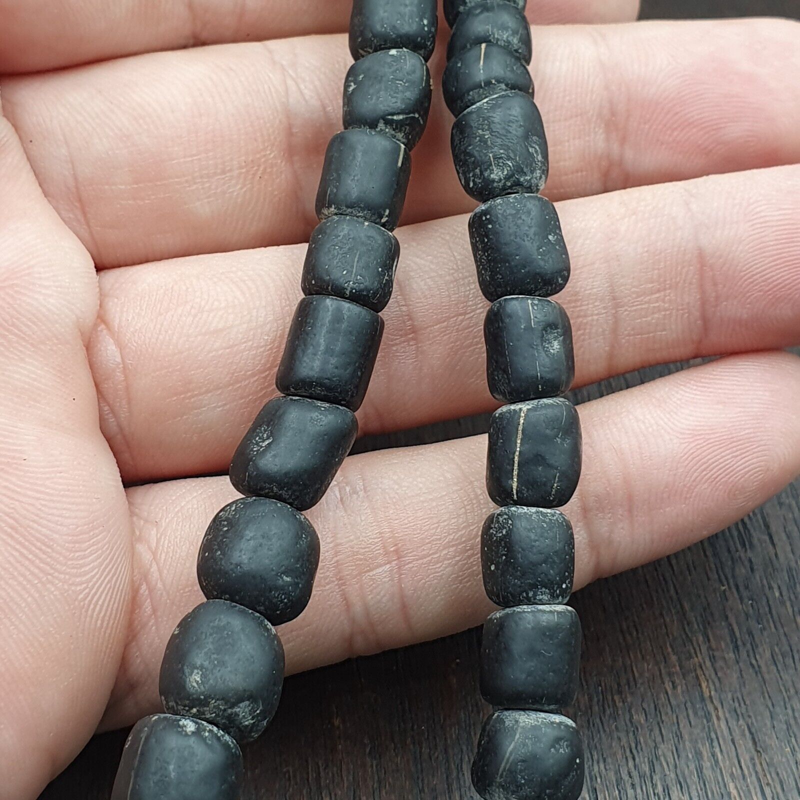 Antique Tibetan Etched Agate Bead With Old Glass beads Necklace. 18mm
