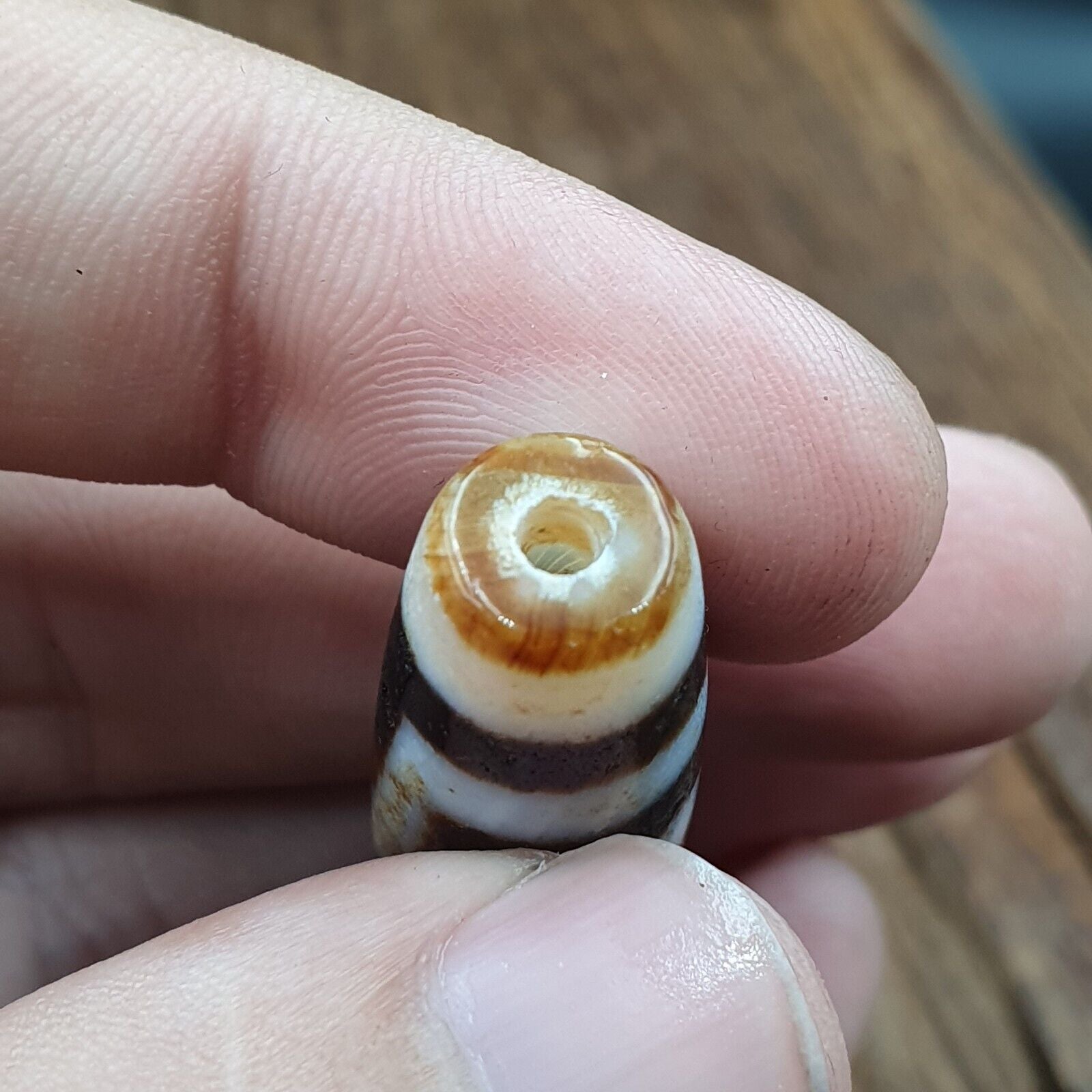 Himalayan Indo Tibetan Agate 2 eyes Lines Bead unique Patterns Dzi Amulet