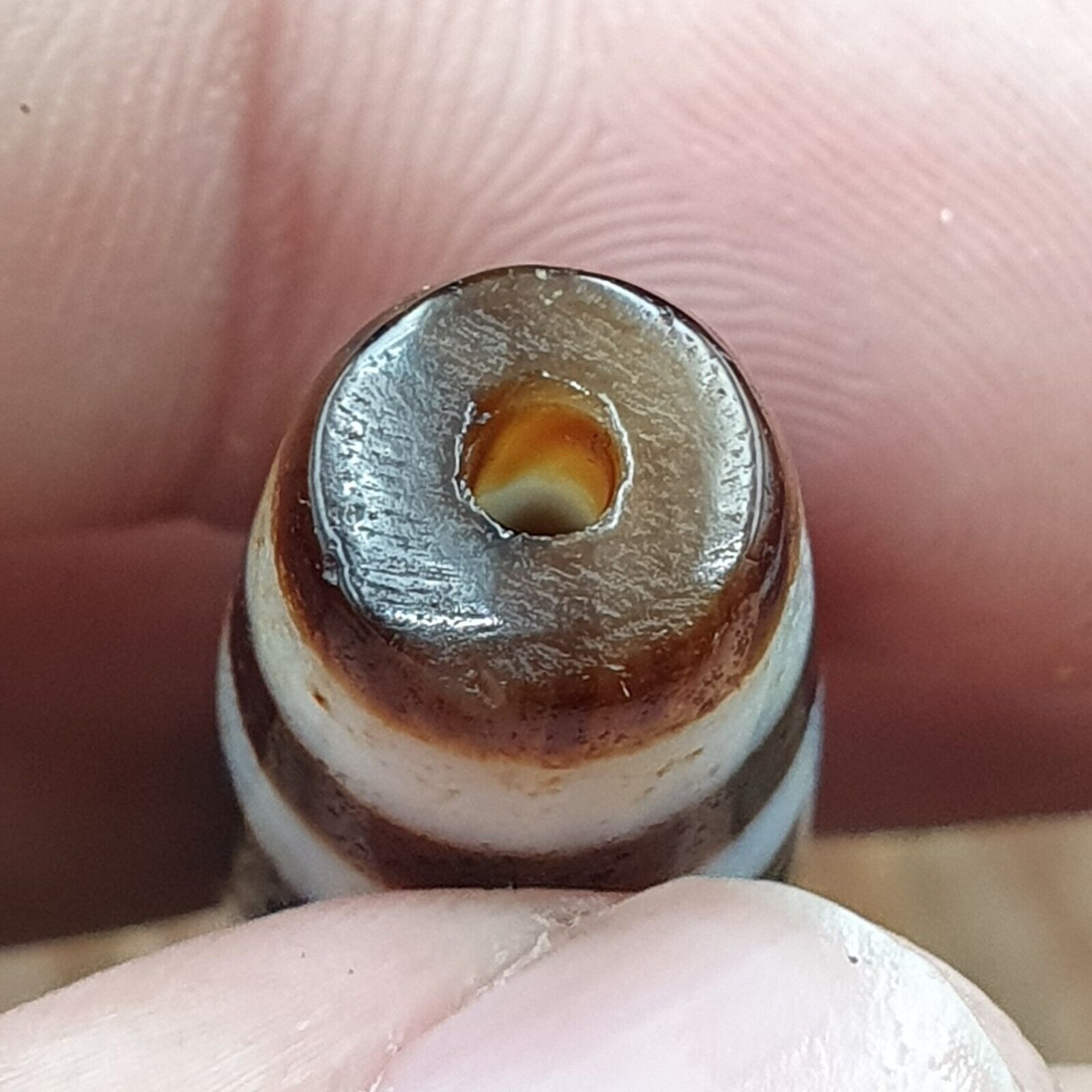 Himalayan Indo Tibetan Agate 2 eyes Lines Bead unique Patterns Dzi Amulet