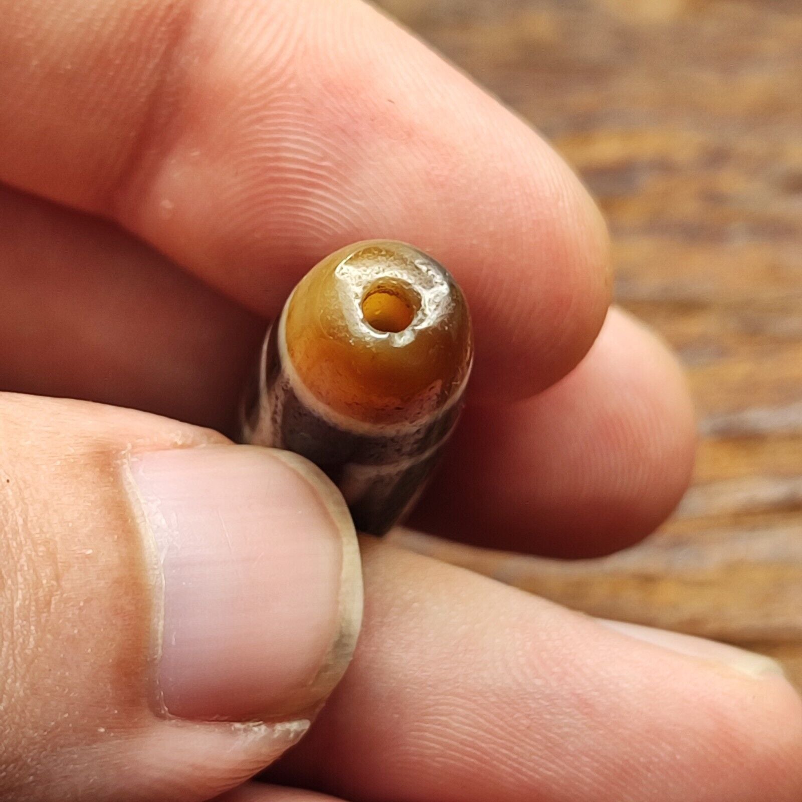 Antique Old Tibetan 3 Circle Eyes in Eye Agate stone Dzi Bead Amulet