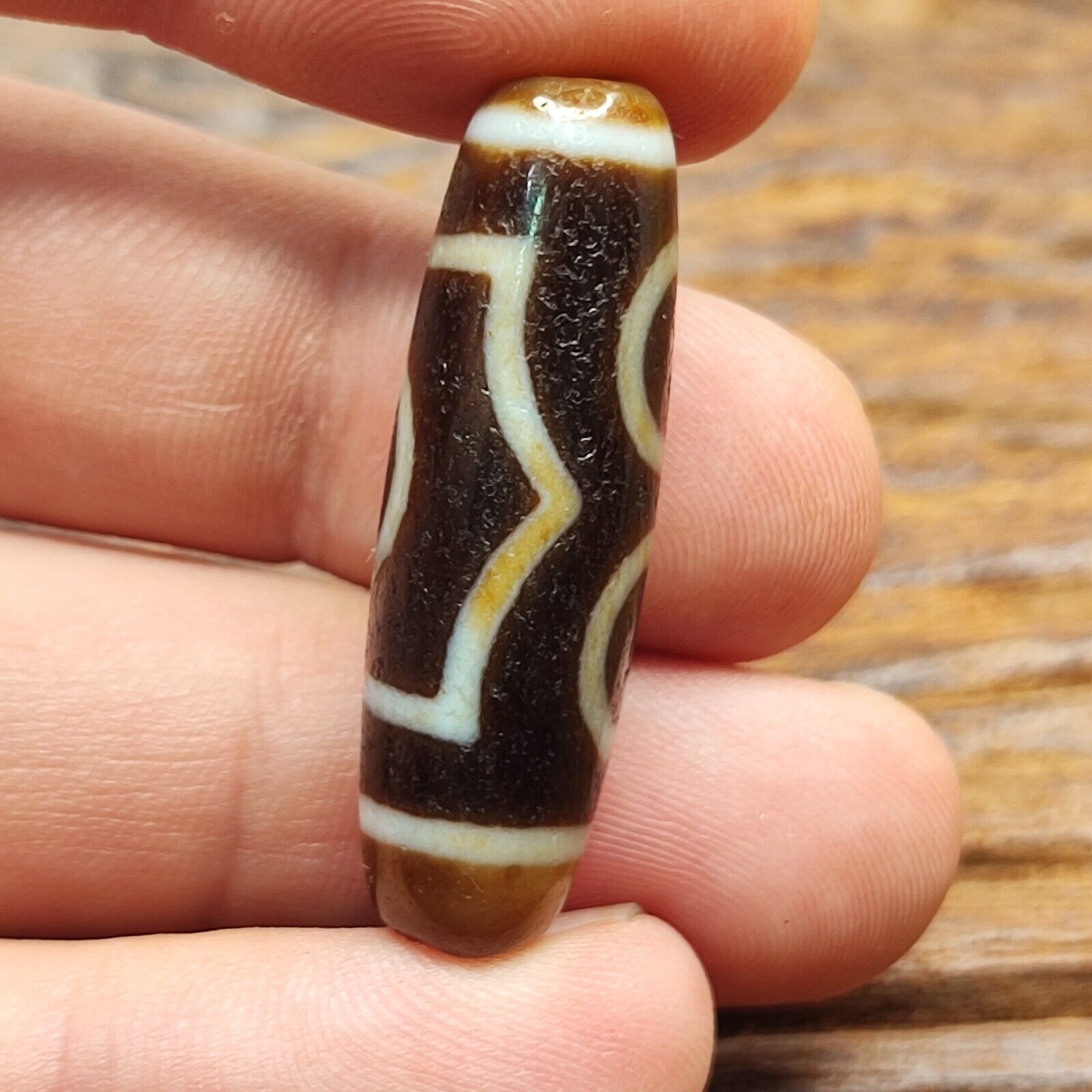 Antique Old Tibetan 3 Circle Eyes in Eye Agate stone Dzi Bead Amulet