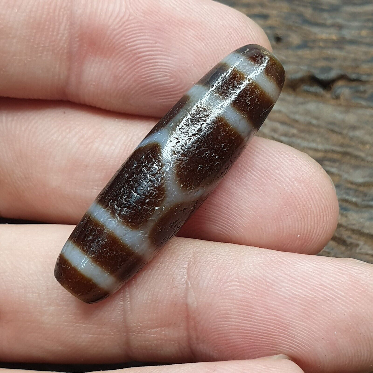 Antique Old Tibetan 6 Football pattern Eyes Agate stone Dzi Bead Amulet CT-3