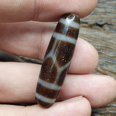 Antique Old Tibetan 6 Football pattern Eyes Agate stone Dzi Bead Amulet CT-3