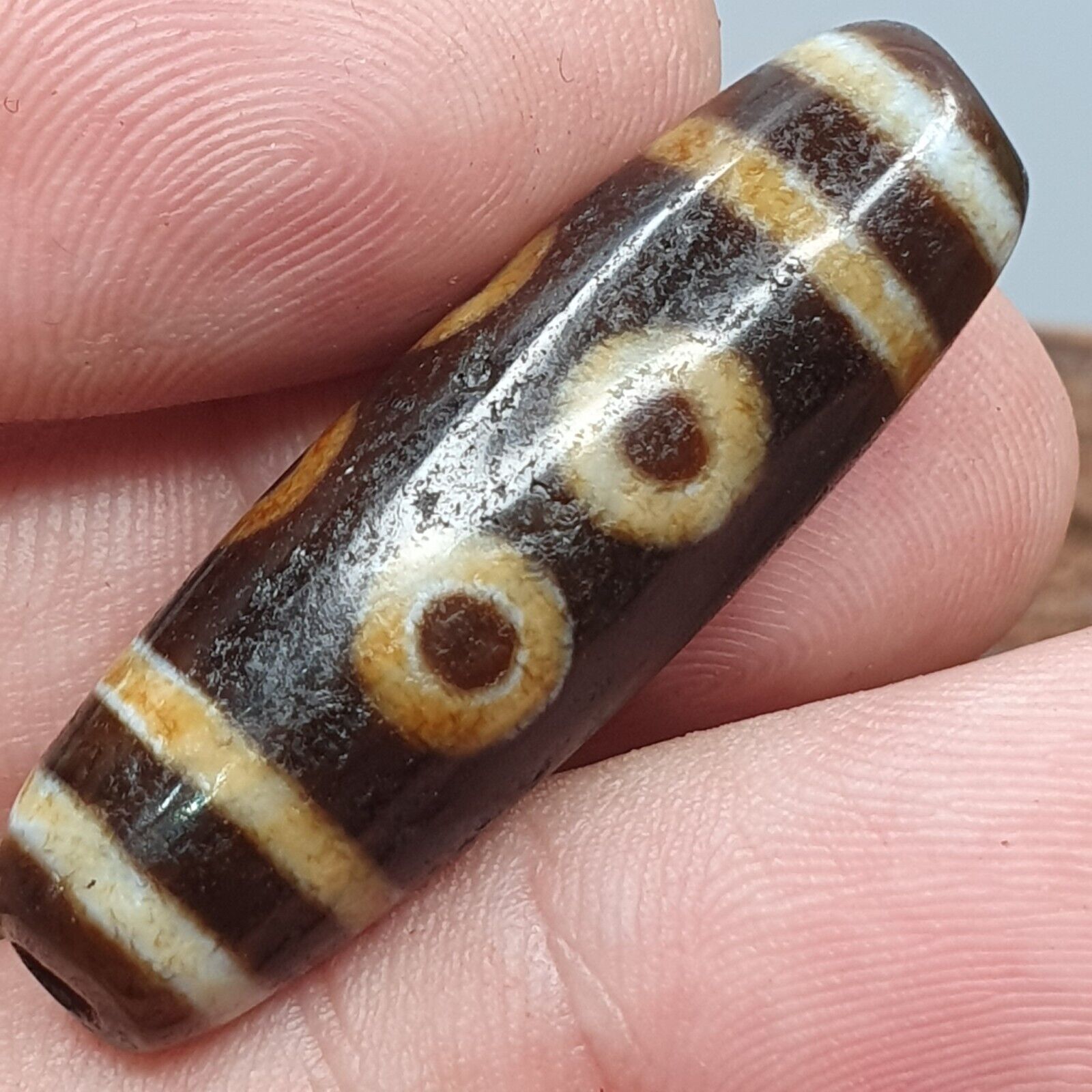 Old Tibetan Himalayan 8 Eyes 4 Stripes Agate stone Dzi Bead Amulet CT-5