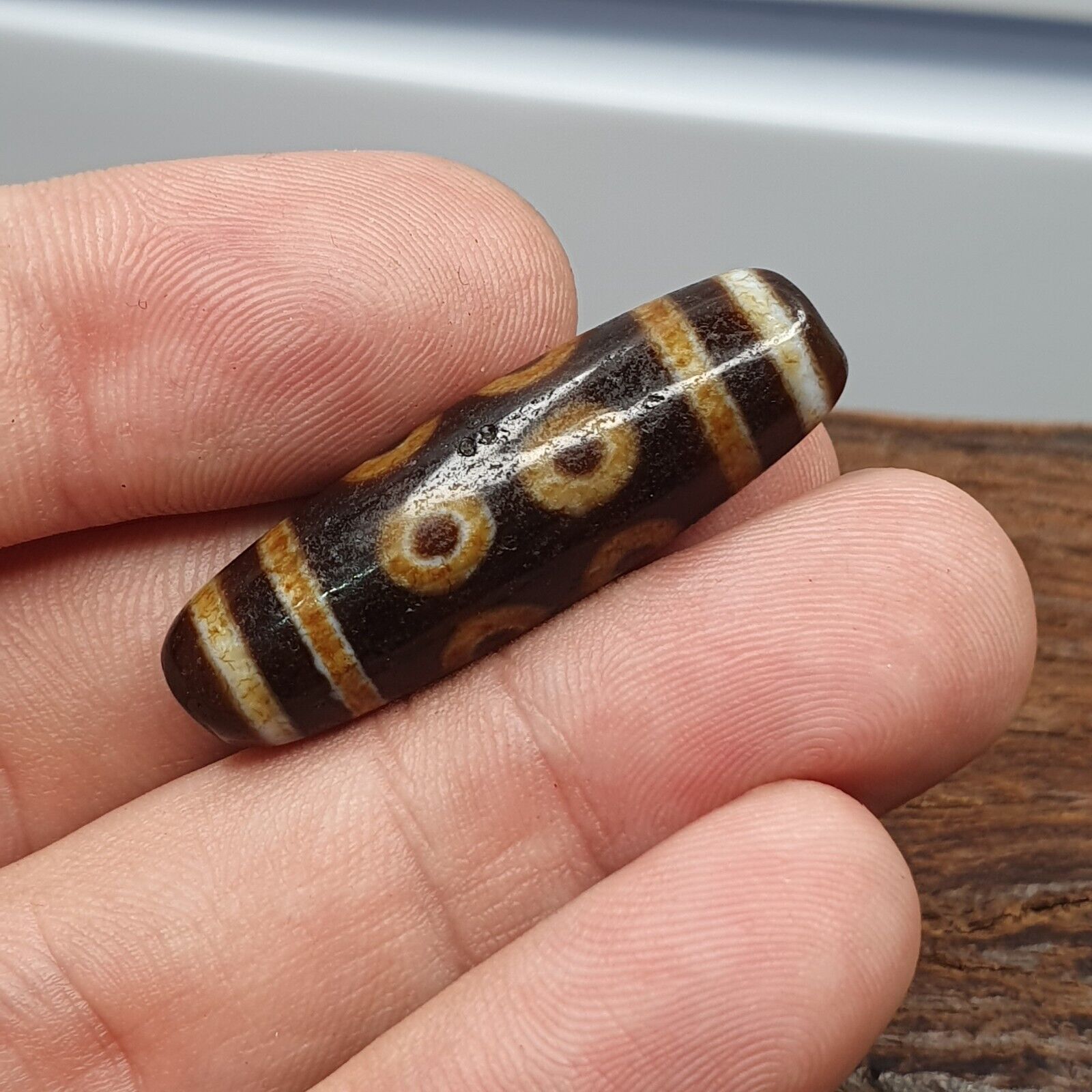 Old Tibetan Himalayan 8 Eyes 4 Stripes Agate stone Dzi Bead Amulet CT-5