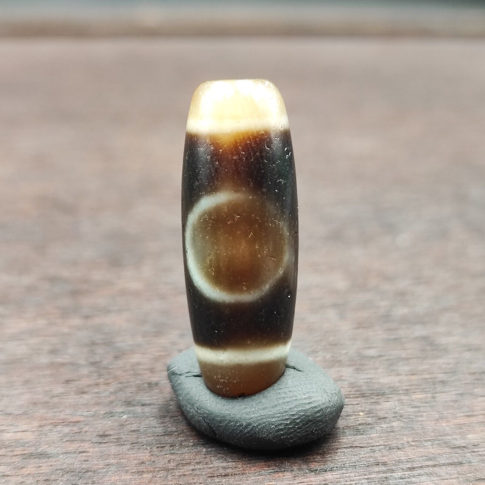 Antique Old Tibetan 1Circle Eyes 1 Aquare Eye Agate stone Dzi Bead Amulet 121