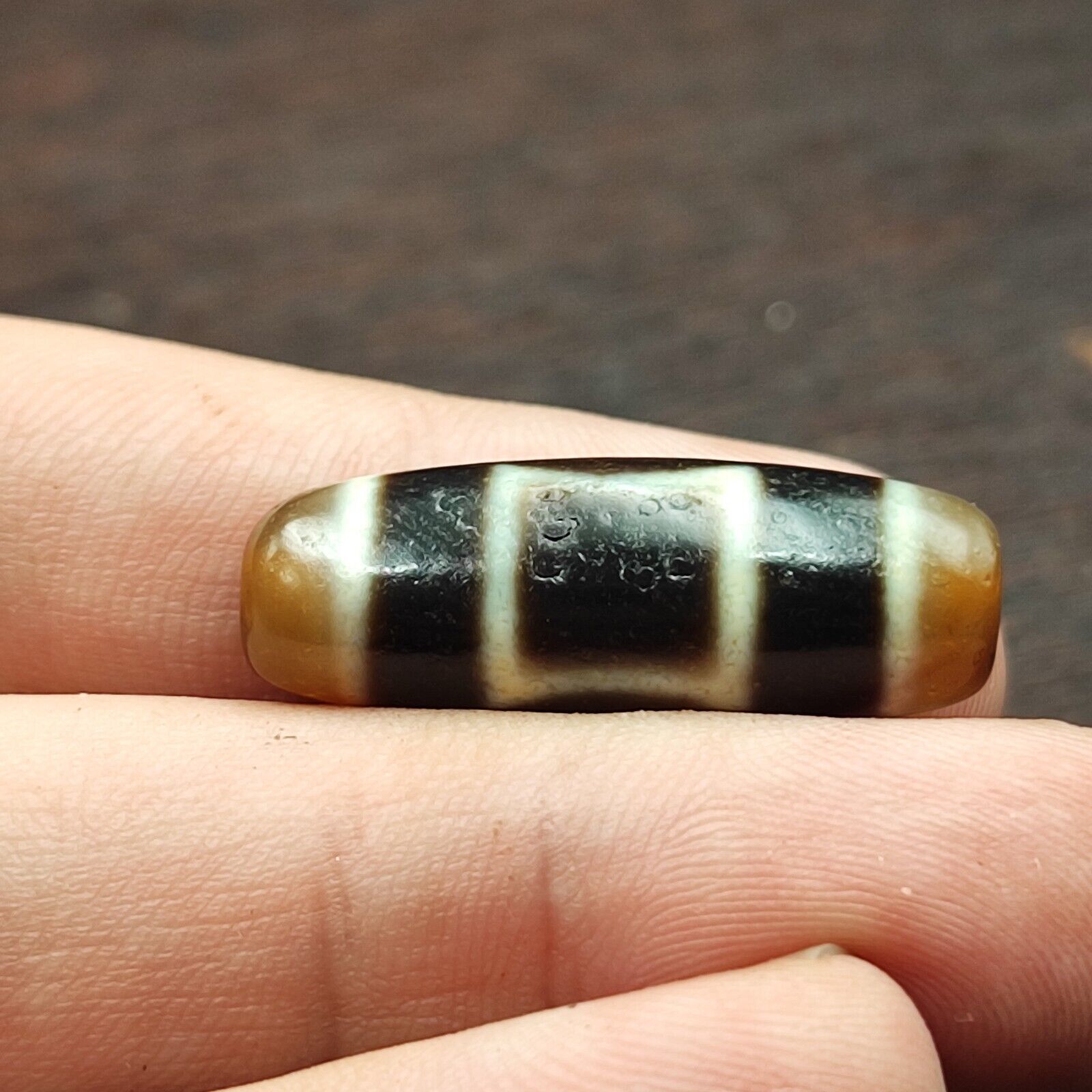 Antique Old Tibetan 1Circle Eyes 1 Aquare Eye Agate stone Dzi Bead Amulet 121