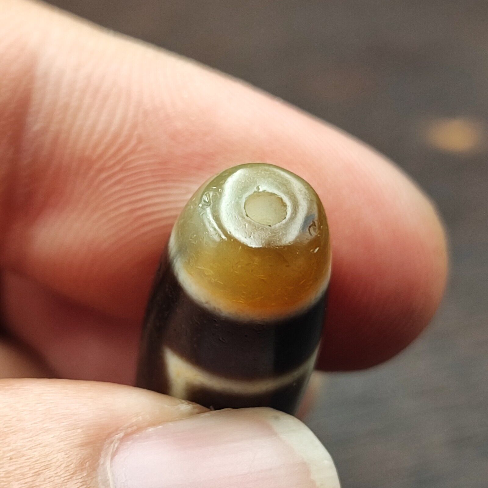 Antique Old Tibetan 1Circle Eyes 1 Aquare Eye Agate stone Dzi Bead Amulet 121