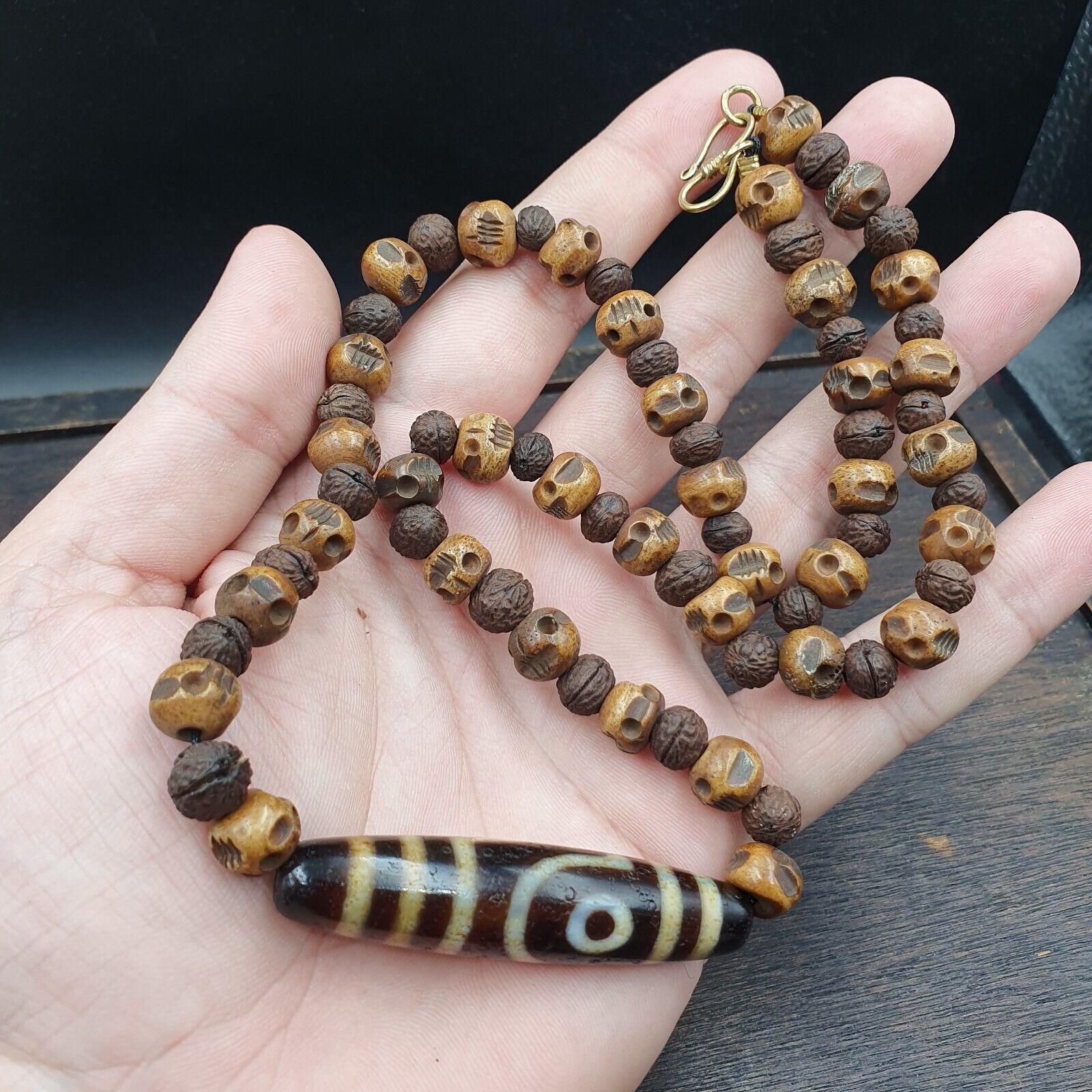 Antique Old Himalayan Indo Tibetan Agate Beads Unique pattern Dzi Necklace