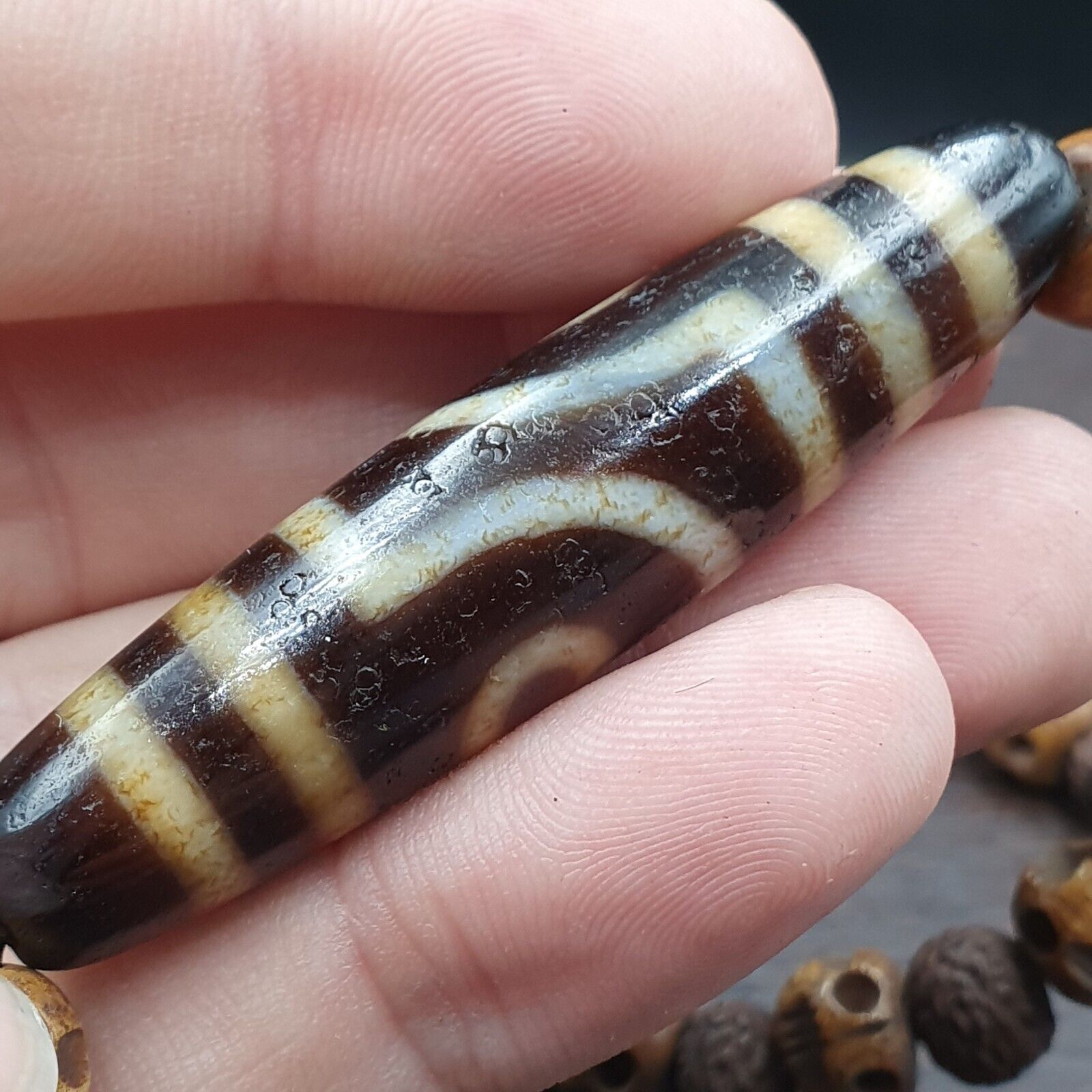 Antique Old Himalayan Indo Tibetan Agate Beads Unique pattern Dzi Necklace