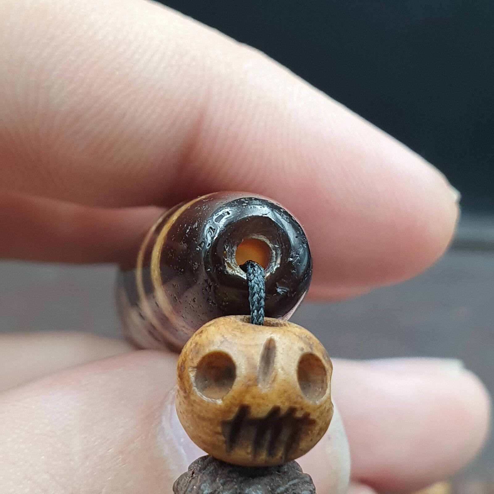 Antique Old Himalayan Indo Tibetan Agate Beads Unique pattern Dzi Necklace