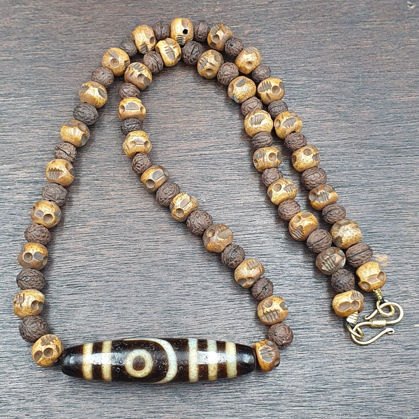 Antique Old Himalayan Indo Tibetan Agate Beads Unique pattern Dzi Necklace