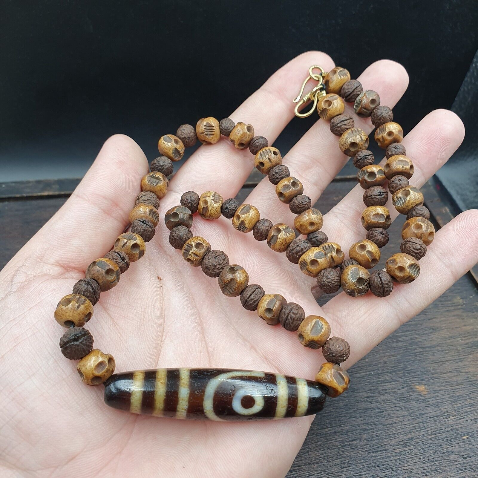 Antique Old Himalayan Indo Tibetan Agate Beads Unique pattern Dzi Necklace